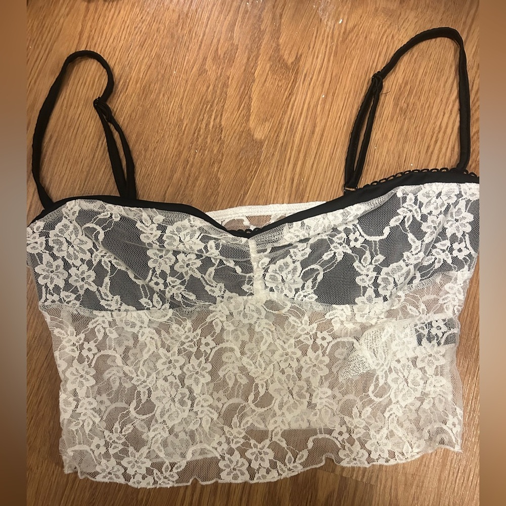 Lace Overlay Black and White Camisole Top